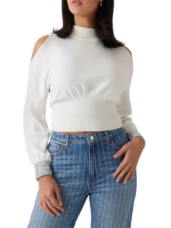 BLING Maglia dolcevita cut out strass polsini