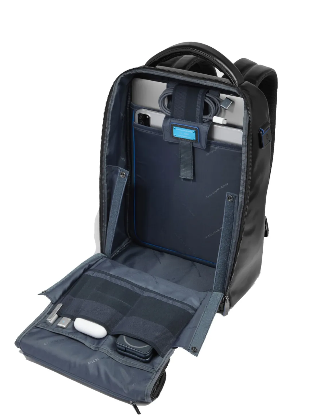 BLUE SQUARE Zaino fast-check in pelle, porta pc 14"
