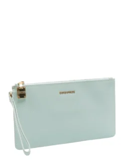 LETTERING Pochette in pelle con polsierina